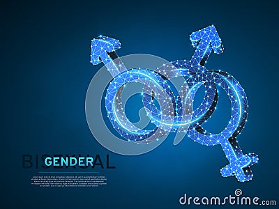 Bisexual pride, people symbol. Wireframe digital 3d illustration. Low poly Abstract Vector polygonal neon LGBT Vector Illustration