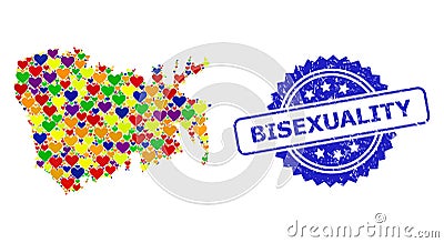 Bisexuality Watermark Seal and Colored Lovely Mosaic Map of Nuku Hiva Island for LGBT Vector Illustration