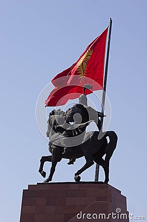 Bishkek, Kyrgyzstan - 10.10.2022: Monument for Manas Baatyr on Ala-Too square Editorial Stock Photo