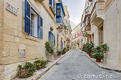 Bishop Palace Street in Vittoriosa, Malta Editorial Stock Photo