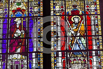 Bishop Saint Stained Glass Saint Severin Church Paris France Stock Photo