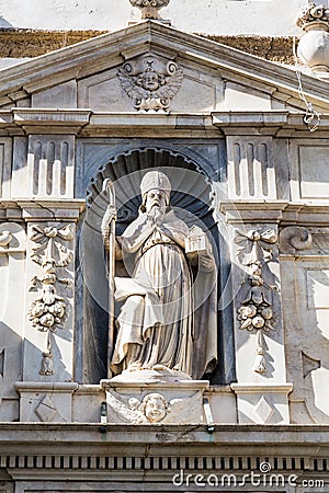 Bishop Sculpture on Church Stock Photo