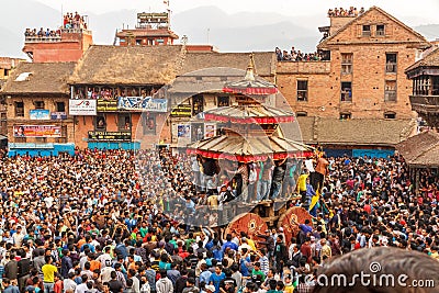 Bisket Jatra celebrations in Bhaktapur, Nepal Editorial Stock Photo