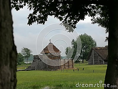 Biskupin - reconstructed bronze age settlement, Poland Stock Photo