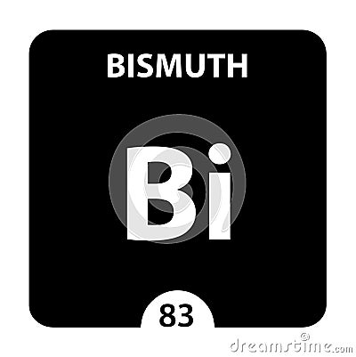 Bismuth symbol. Sign Bismuth with atomic number and atomic weight. Bi Chemical element of the periodic table on a glossy white Stock Photo