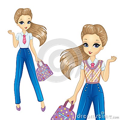 Bisness Girl In Blue Trousers Vector Illustration