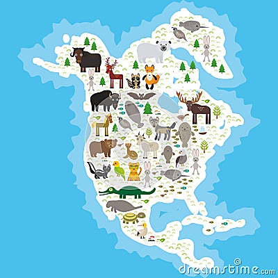 Bison bat manatee fox elk horse wolf partridge fur seal Polar bear Pit viper snake Mountain goat raccoon Eagle skunk parakeet Vector Illustration