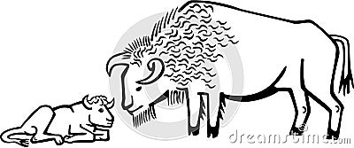 Bison and Calf Vector Illustration