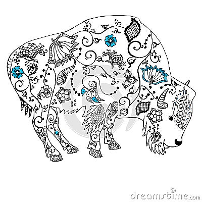 Bison hand drawn. Doodle . Object isolated on white. Vector Illustration