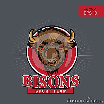 Bison Head Logo Mascot Emblem. Talisman College Sports Teams, Bull School Logo, Print T-Shirt. Vector Illustration