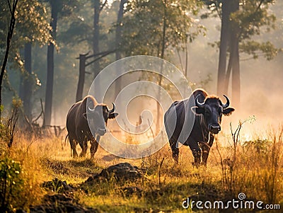 Ai Generated illustration Wildlife Concept of Bison from kanha Cartoon Illustration