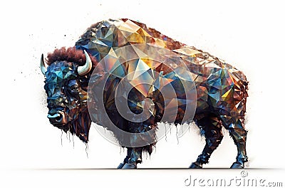 Bison in low poly style on a white background. 3d rendering generative ai Stock Photo