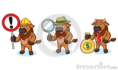 Bison Mascot Vector with money Vector Illustration