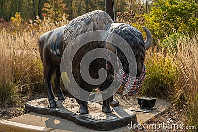 Bison Statue With Mask Editorial Stock Photo