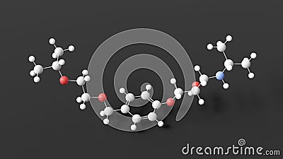 bisoprolol molecular structure, beta blocker, ball and stick 3d model, structural chemical formula with colored atoms Stock Photo