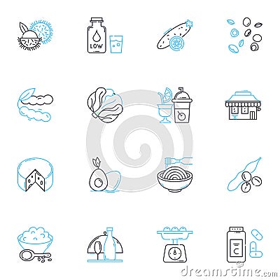 Bistro food linear icons set. Croissant, Baguette, Quiche, Crepe, Ratatouille, Escargot, Charcuterie line vector and Vector Illustration