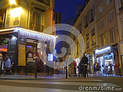 A Bistrot in Paris - A typical Parisian restaurant at night Editorial Stock Photo