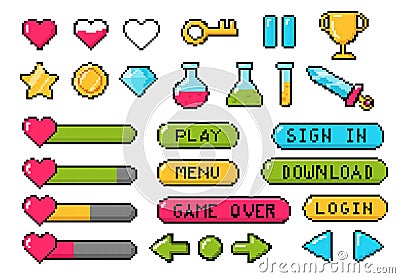 8bit buttons set Vector Illustration