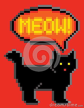 8-Bit Cat Meowing Vector Illustration