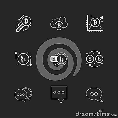 Bit coin , key ,crypto currency , cloud , graph , message , chat Vector Illustration