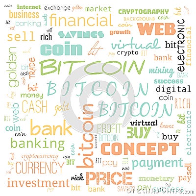 bit coin text, word cloud,word cloud use for banner, painting, motivation, web-page, website background, t-shirt & shirt printing Cartoon Illustration