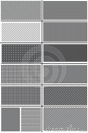 1 bit pattern, black and white on pixel art in 13 types of patterns. Stock Photo