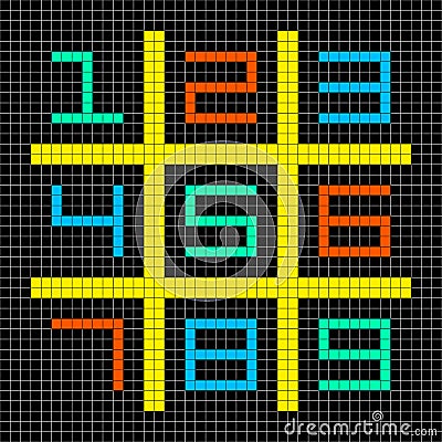8-bit Pixel Art Numbers 1-9 in a Sudoku Grid Vector Illustration