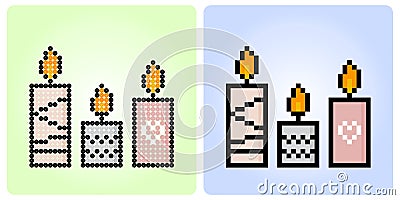 8 bit pixel candle. object items for game assets and beads pattern Vector Illustration