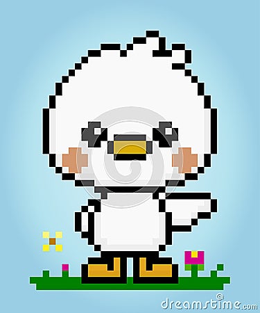 8 bit pixel Chicken character. Animal for game assets in vector Vector Illustration