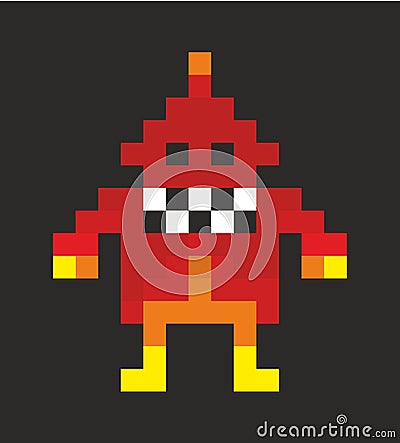 8 bit pixel monster character from retro video game for children. Vector Illustration