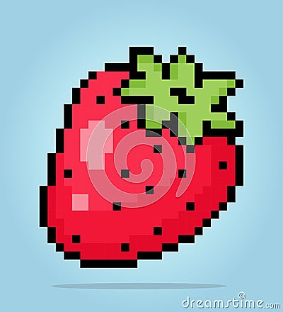 8 bit pixel of Strawberry. Fruits pixel in vector Vector Illustration