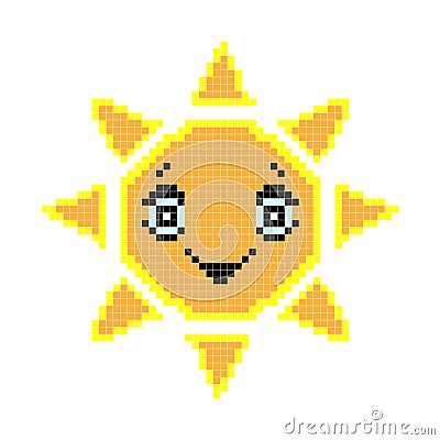 8 bit pixel sun. Vector illustration. Old school computer graphic style Cartoon Illustration