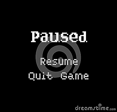 8-bit pixel text, game pause menu Vector Illustration