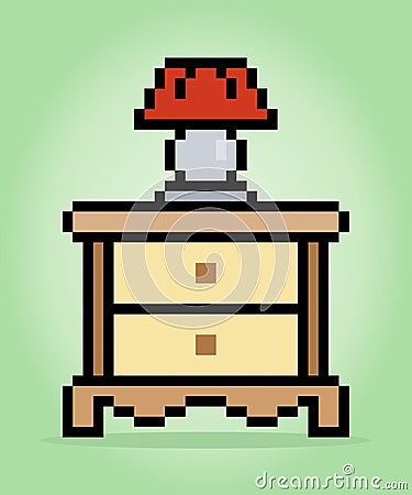 8 bit pixel wooden desk in vector, isolated lamp Vector Illustration