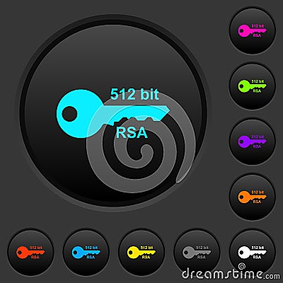 512 bit rsa encryption dark push buttons with color icons Stock Photo