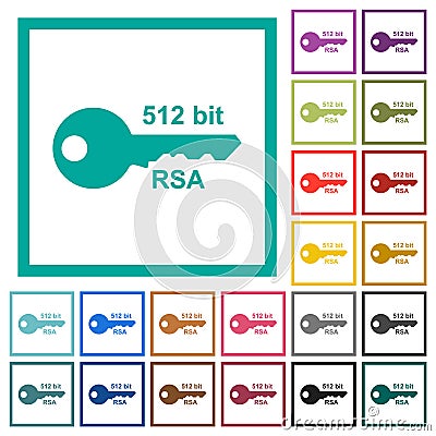 512 bit rsa encryption flat color icons with quadrant frames Vector Illustration