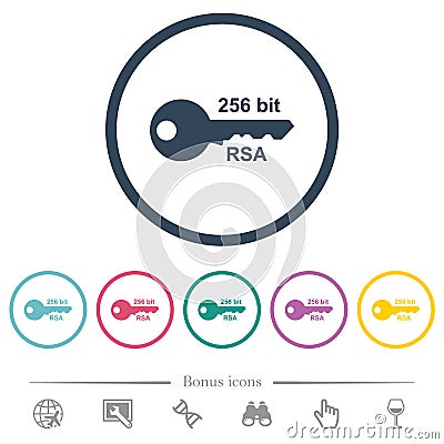 256 bit rsa encryption flat color icons in round outlines Stock Photo