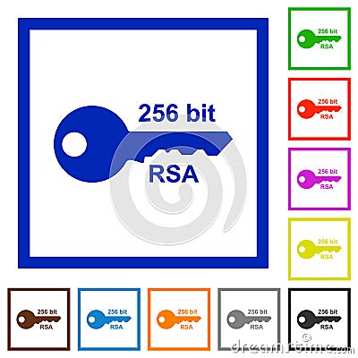 256 bit rsa encryption flat framed icons Stock Photo