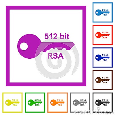 512 bit rsa encryption flat framed icons Stock Photo