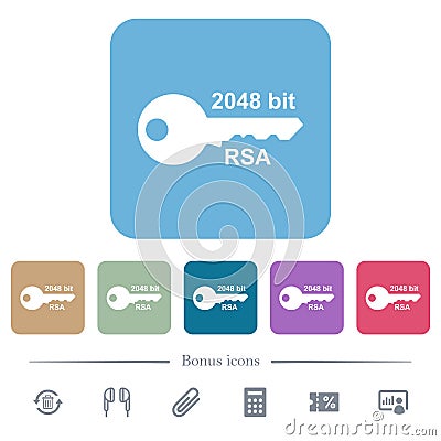 2048 bit rsa encryption flat icons on color rounded square backgrounds Vector Illustration