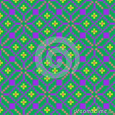 8-bit stylish colorful funny pixel art pattern. Colorful abstract retro graphics texture of 80 s style. Vector Illustration