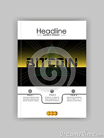 Bitcoin abstract background design with triangle geometric futuristic lines. Cover book template. Vector. Vector Illustration