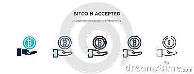 Bitcoin accepted icon in different style vector illustration. two colored and black bitcoin accepted vector icons designed in Vector Illustration