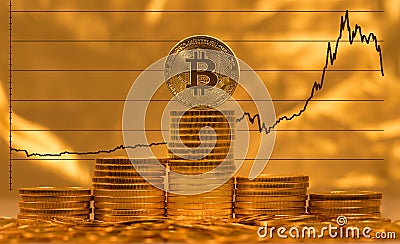 Bitcoin against background of price graph Stock Photo
