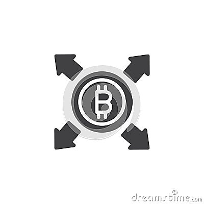 Bitcoin with all direction arrows vector icon Vector Illustration