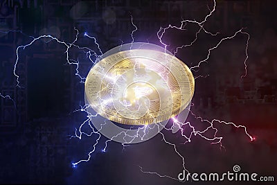 Bitcoin or Altcoin digital crypto currency lightning network change concept. and soft fork Stock Photo