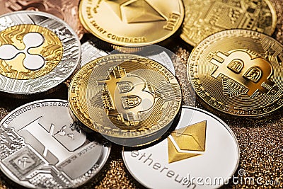 Bitcoin and altcoins cryptocurrency Editorial Stock Photo