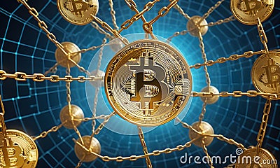 Bitcoin Anchored in a Network of Chains AI Generative Stock Photo