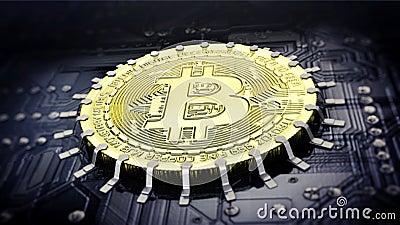 Bitcoin on circuit board Editorial Stock Photo
