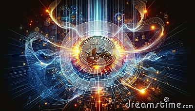 Bitcoin background. Cryptocurrency Abstraction Cartoon Illustration